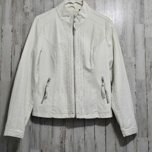 Big Chill Vintage Ivory Off White Zip Up Faux Leather Moto Jacket Size Medium